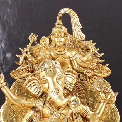 Regal Brass Superfine Lord Ganesha Statue on Singhasan Throne with Shiva - 16"