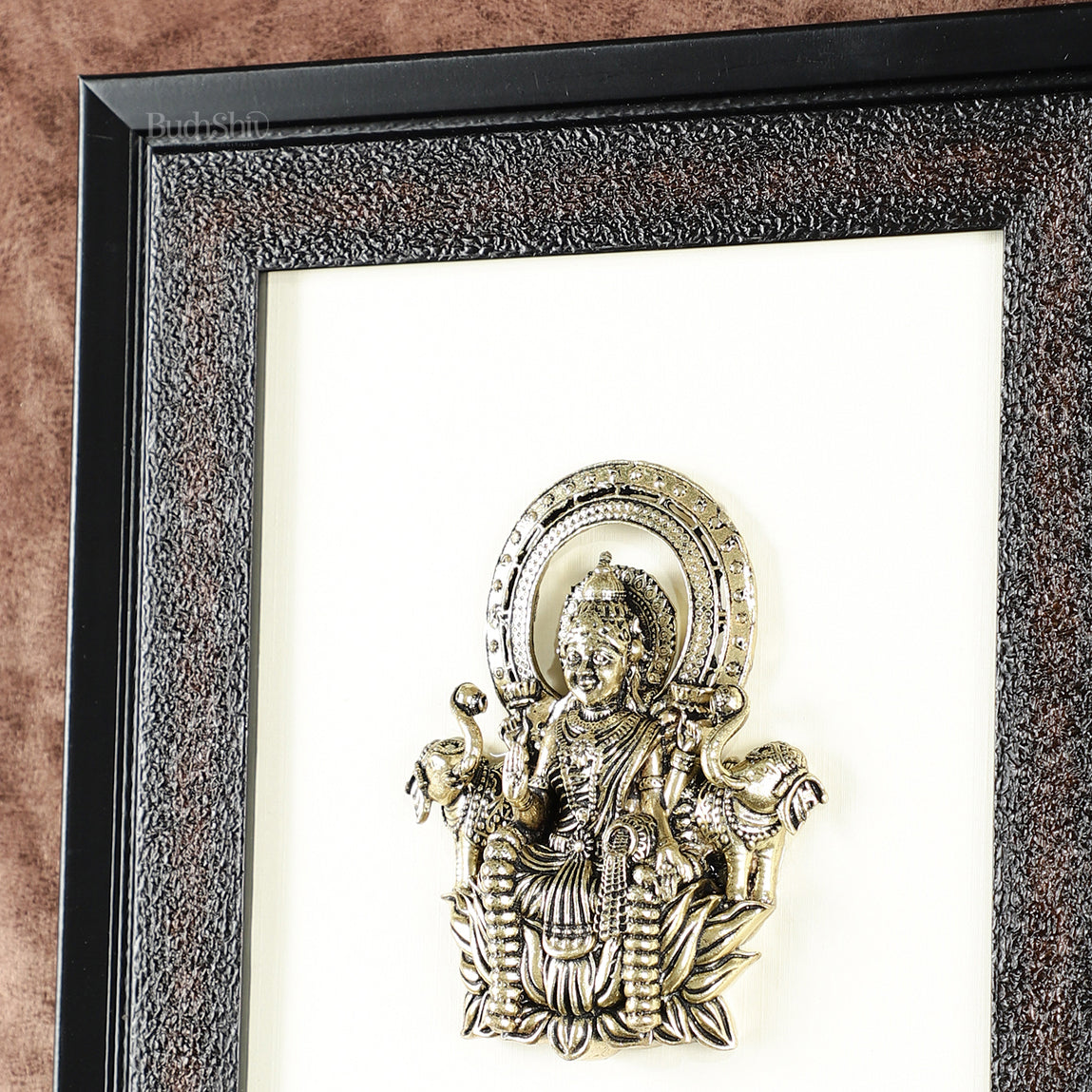 Pure Brass Superfine Goddess Dhan Lakshmi Hanging on Wooden Frame - 9.5 Inch