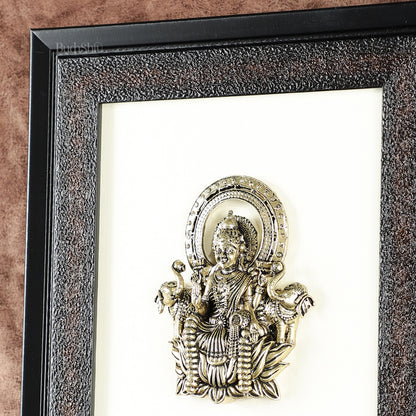 Pure Brass Superfine Goddess Dhan Lakshmi Hanging on Wooden Frame - 9.5 Inch