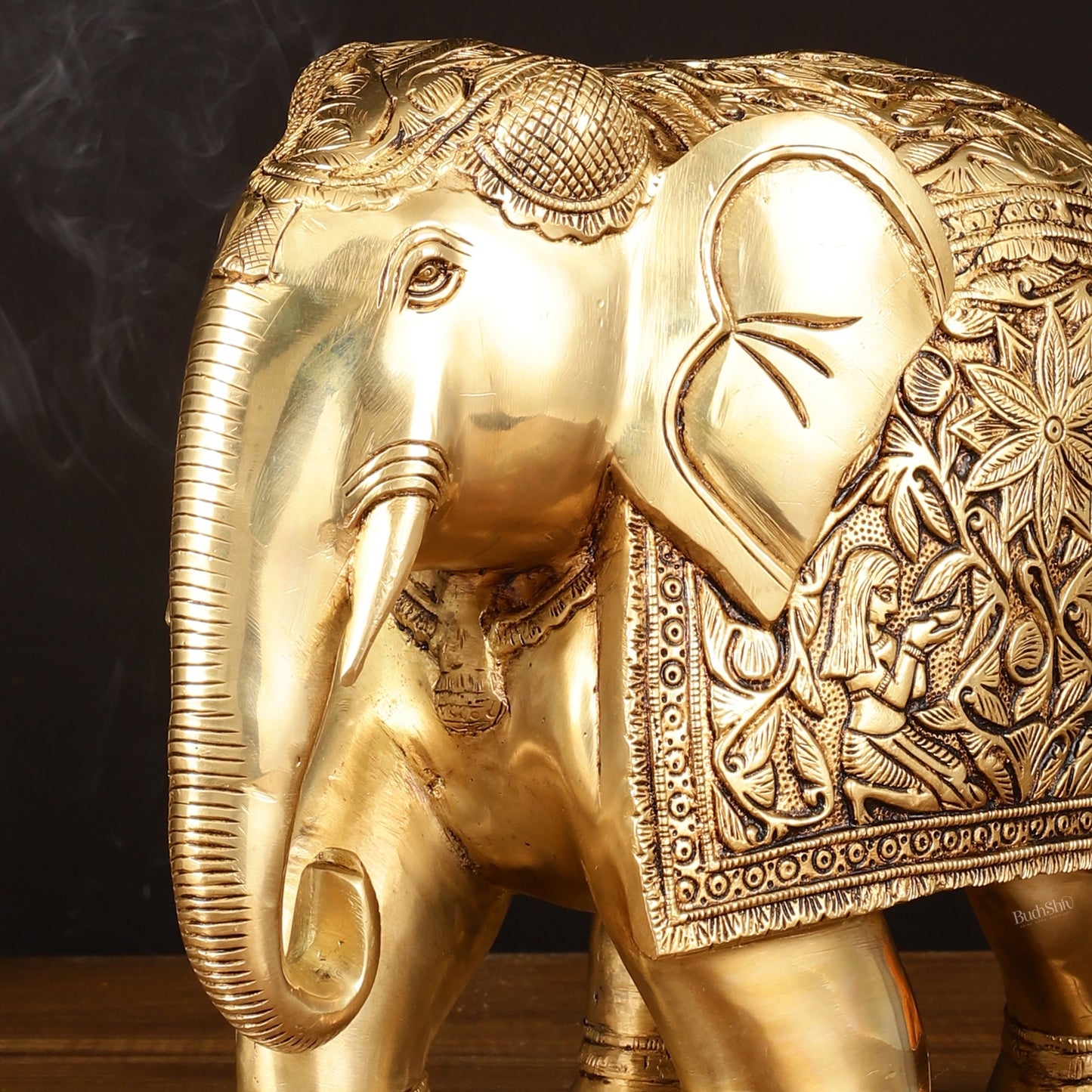 Brass Superfine Elephant Statue - 12" Engraved Perfection