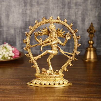 Pure Brass Dancing Shiva Nataraja with Oval Arch | 9 Inch