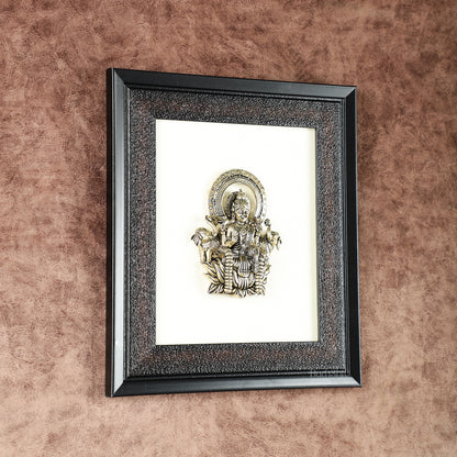 Pure Brass Superfine Goddess Dhan Lakshmi Hanging on Wooden Frame - 9.5 Inch