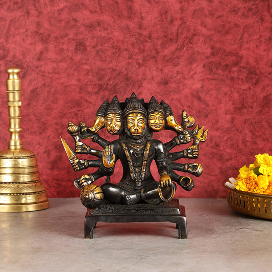 Pure Brass Black Panchmukhi Hanuman Idol - Superfine 6.5"