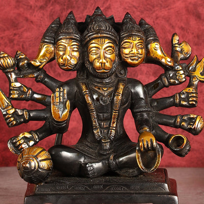 Pure Brass Black Panchmukhi Hanuman Idol - Superfine 6.5"