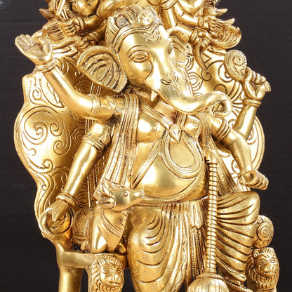 Regal Brass Superfine Lord Ganesha Statue on Singhasan Throne with Shiva - 16"