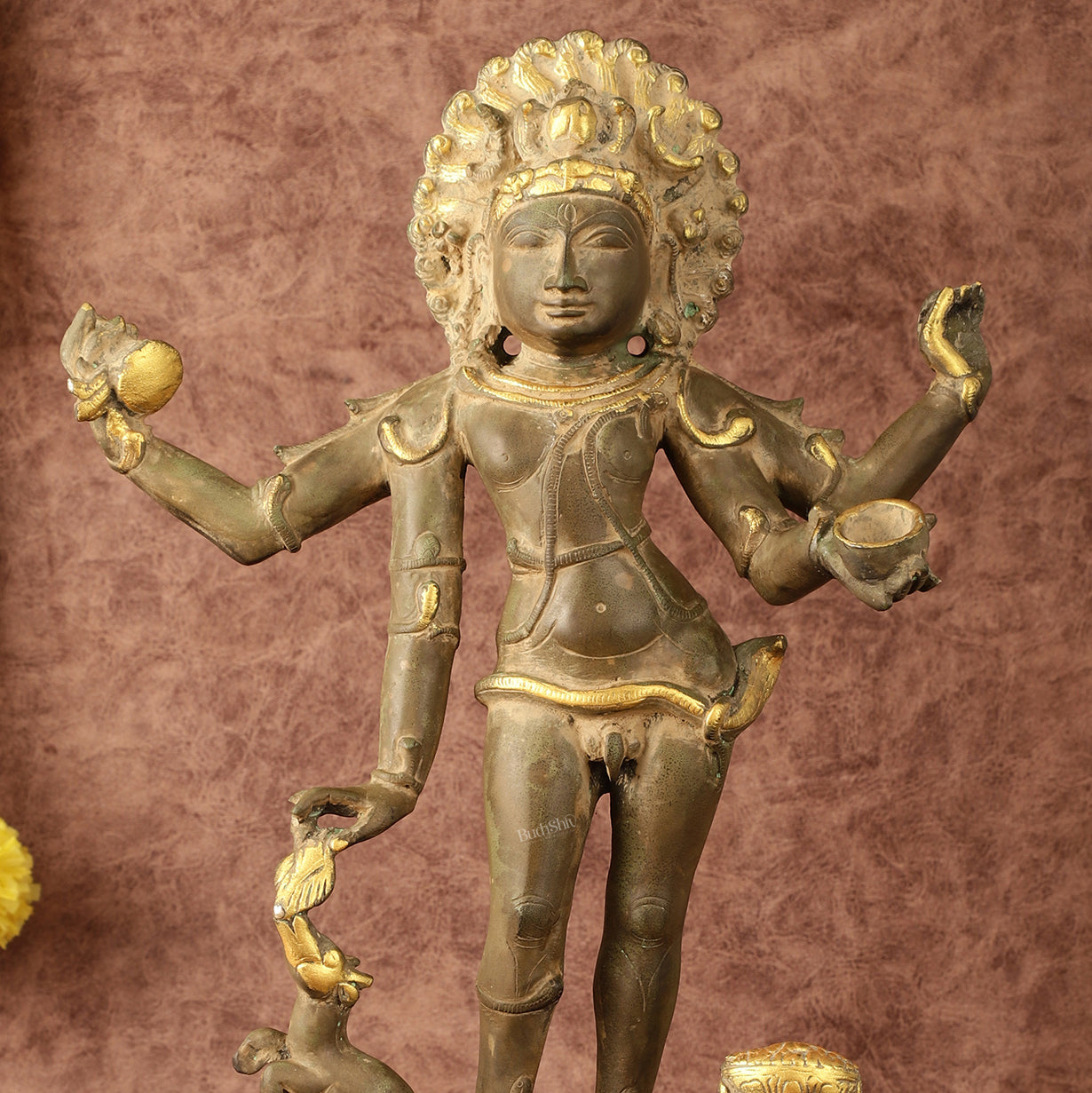 Pure Brass Bhikshatana Kaal Bhairava Shiva Idol - 15"