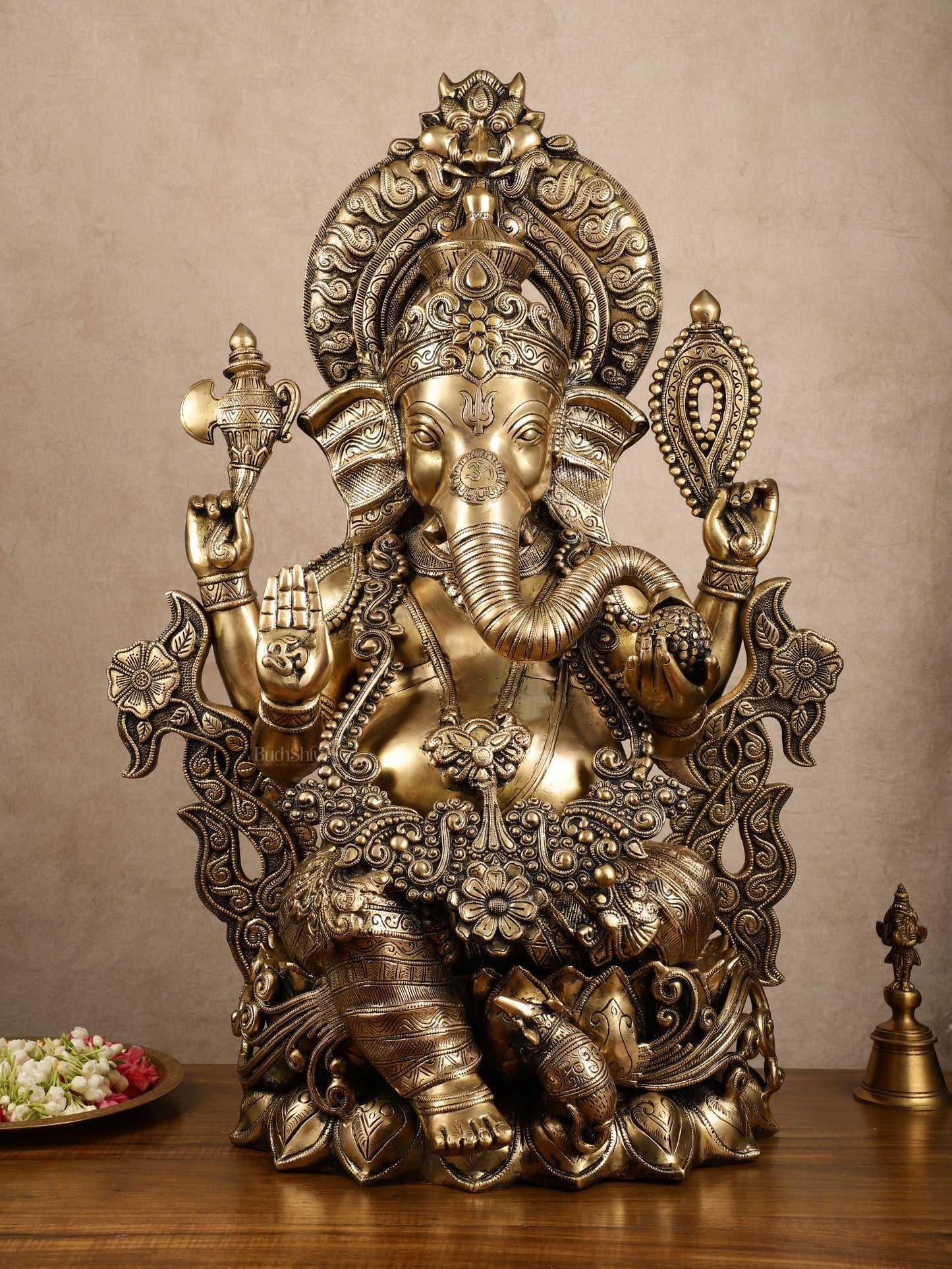 Ganesha Handcrafted Superfine Brass Large Sized Statue | 29" Tall