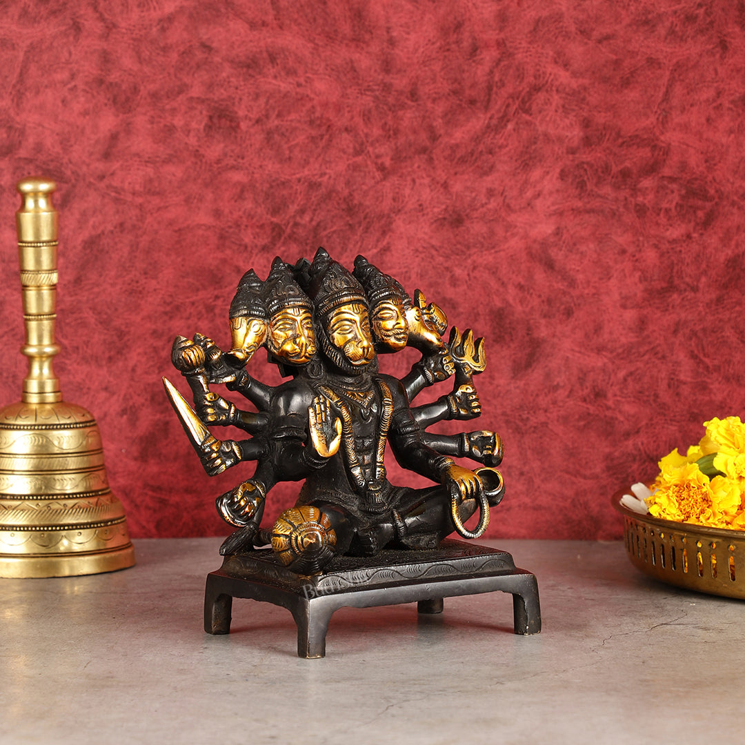 Pure Brass Black Panchmukhi Hanuman Idol - Superfine 6.5"