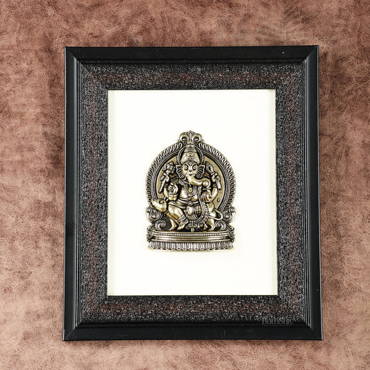 Pure Brass Superfine Lord Ganesha Hanging on Wooden Frame - 9.5 Inch