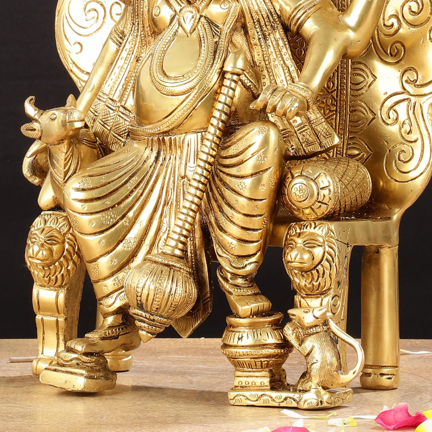 Regal Brass Superfine Lord Ganesha Statue on Singhasan Throne with Shiva - 16"