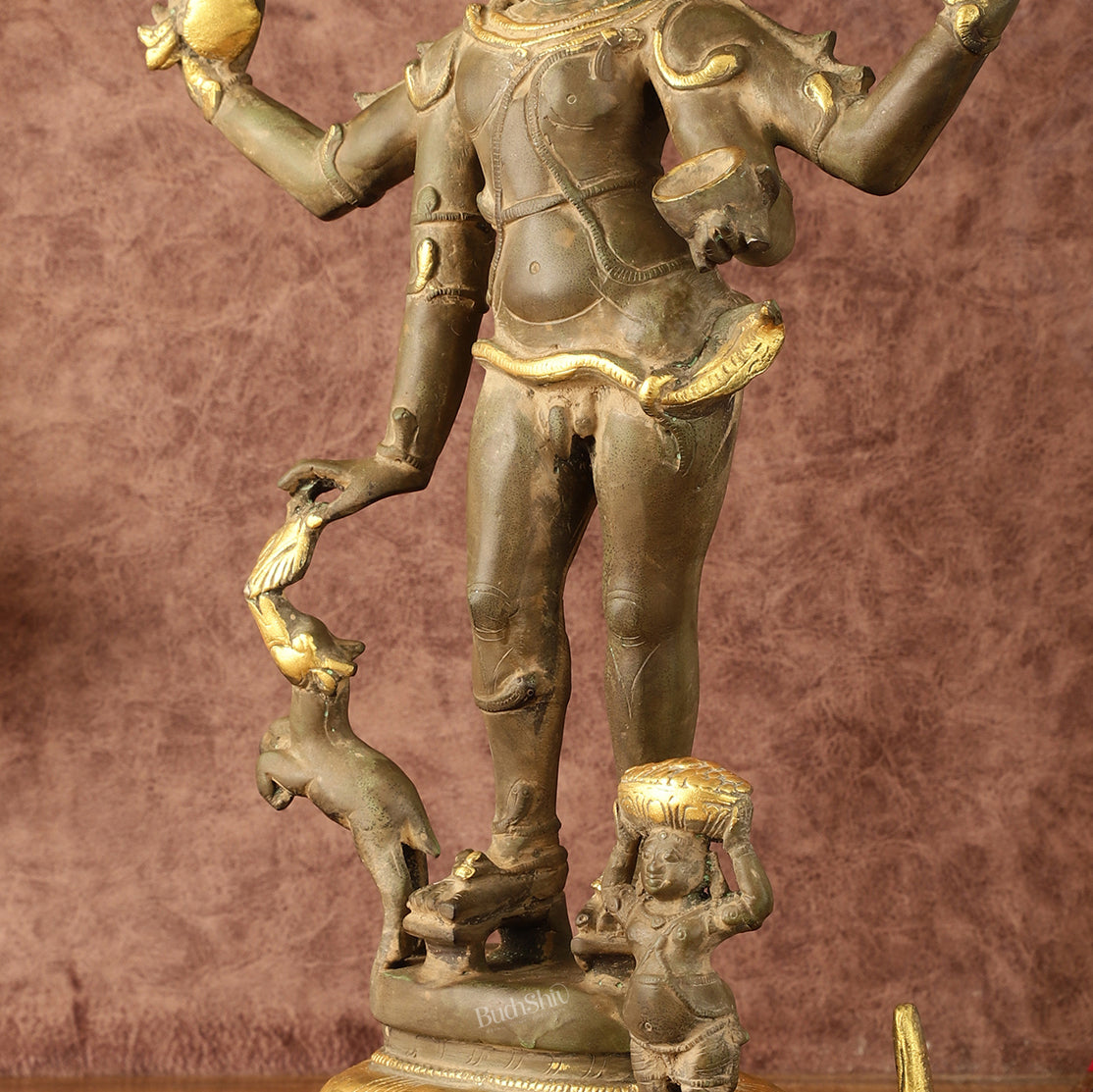 Pure Brass Bhikshatana Kaal Bhairava Shiva Idol - 15"