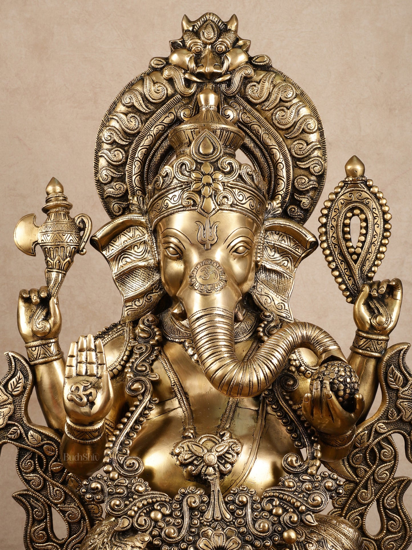 Ganesha Handcrafted Superfine Brass Large Sized Statue | 29" Tall