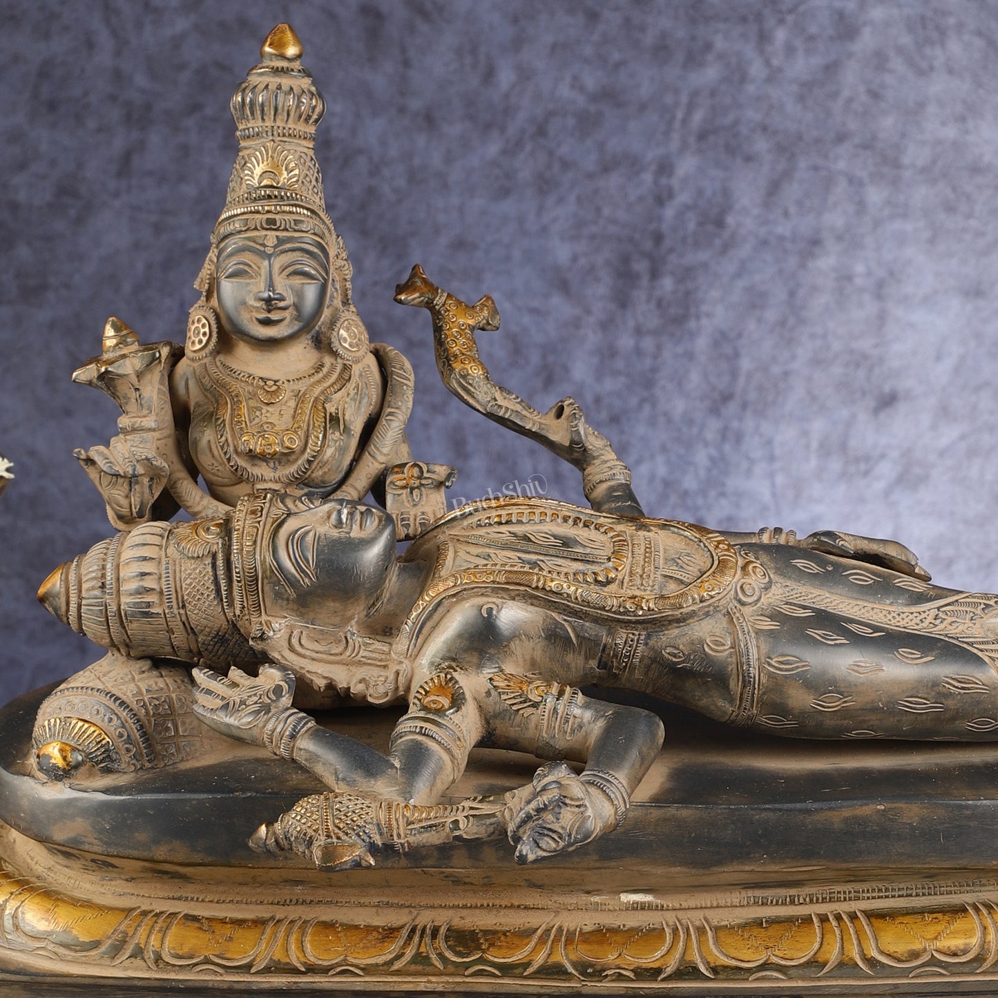Rare Brass Lord Shiva Resting with goddess Parvati 17.5 inch wide