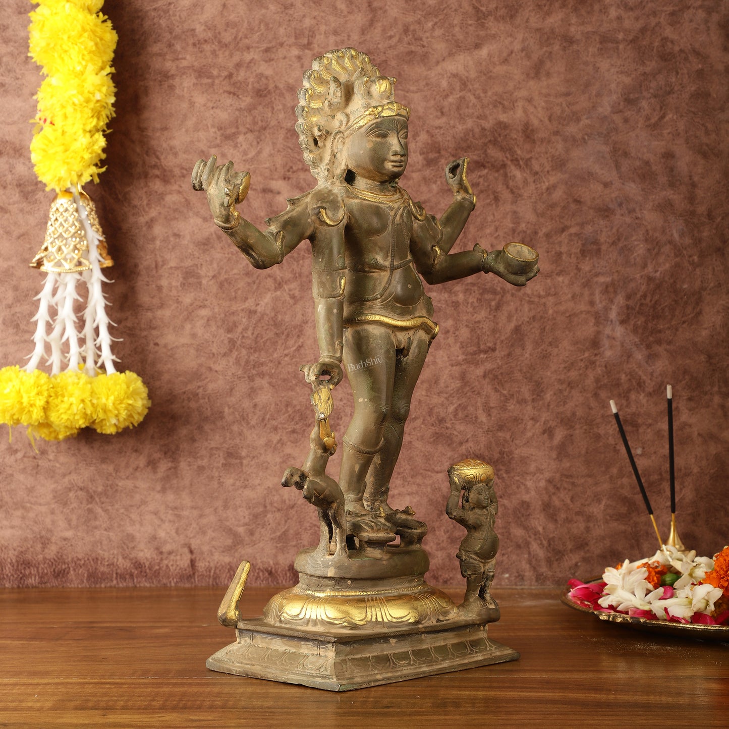 Pure Brass Bhikshatana Kaal Bhairava Shiva Idol - 15"