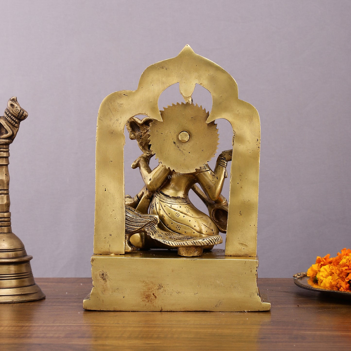 Pure Brass Goddess Saraswati Statue - 11" Divine Craftsmanship