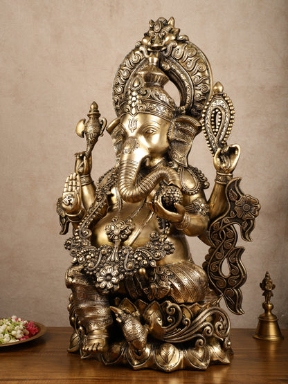 Ganesha Handcrafted Superfine Brass Large Sized Statue | 29" Tall