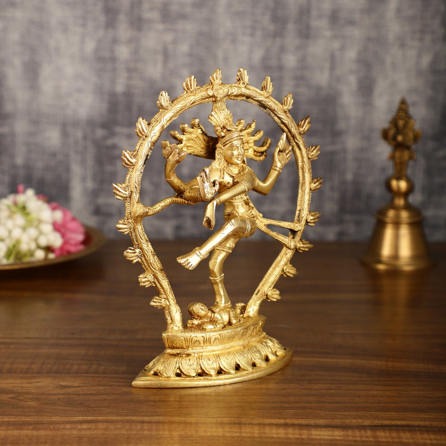 Pure Brass Dancing Shiva Nataraja with Oval Arch | 9 Inch