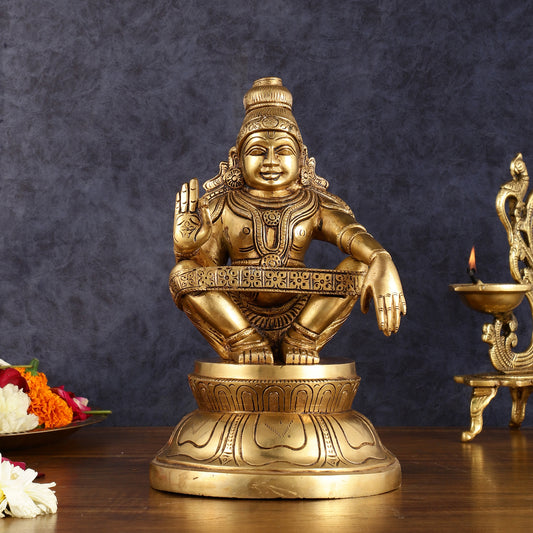 Brass Ayyappan Blessing Mudra Statue 9.5