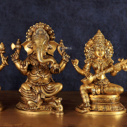 Handcrafted Pure Brass Ganesha Lakshmi Saraswati Set – 11.5"