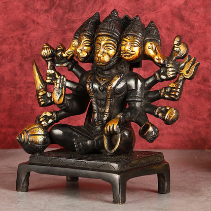 Pure Brass Black Panchmukhi Hanuman Idol - Superfine 6.5"