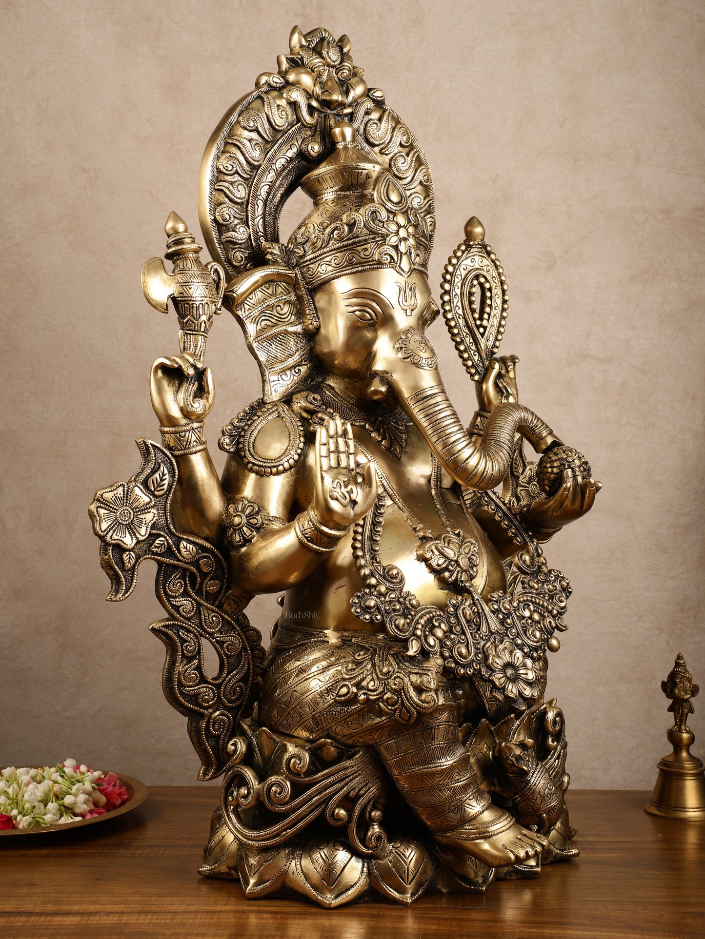 Ganesha Handcrafted Superfine Brass Large Sized Statue | 29" Tall