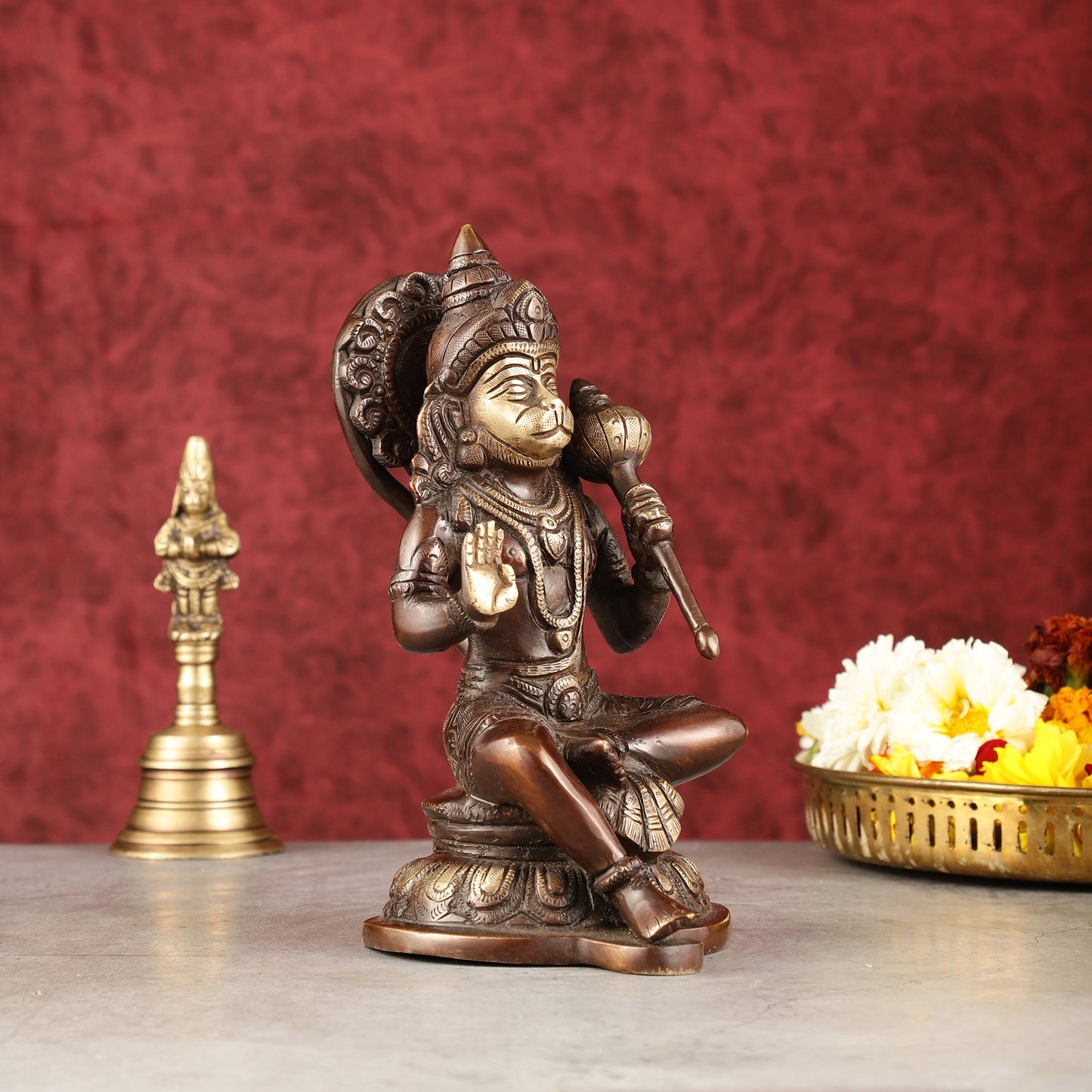 Pure Brass Handcrafted lord Hanuman Idol - 8" antique chola