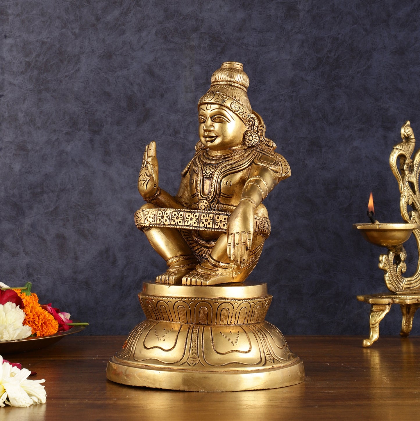 Brass Ayyappan Blessing Mudra Statue 9.5