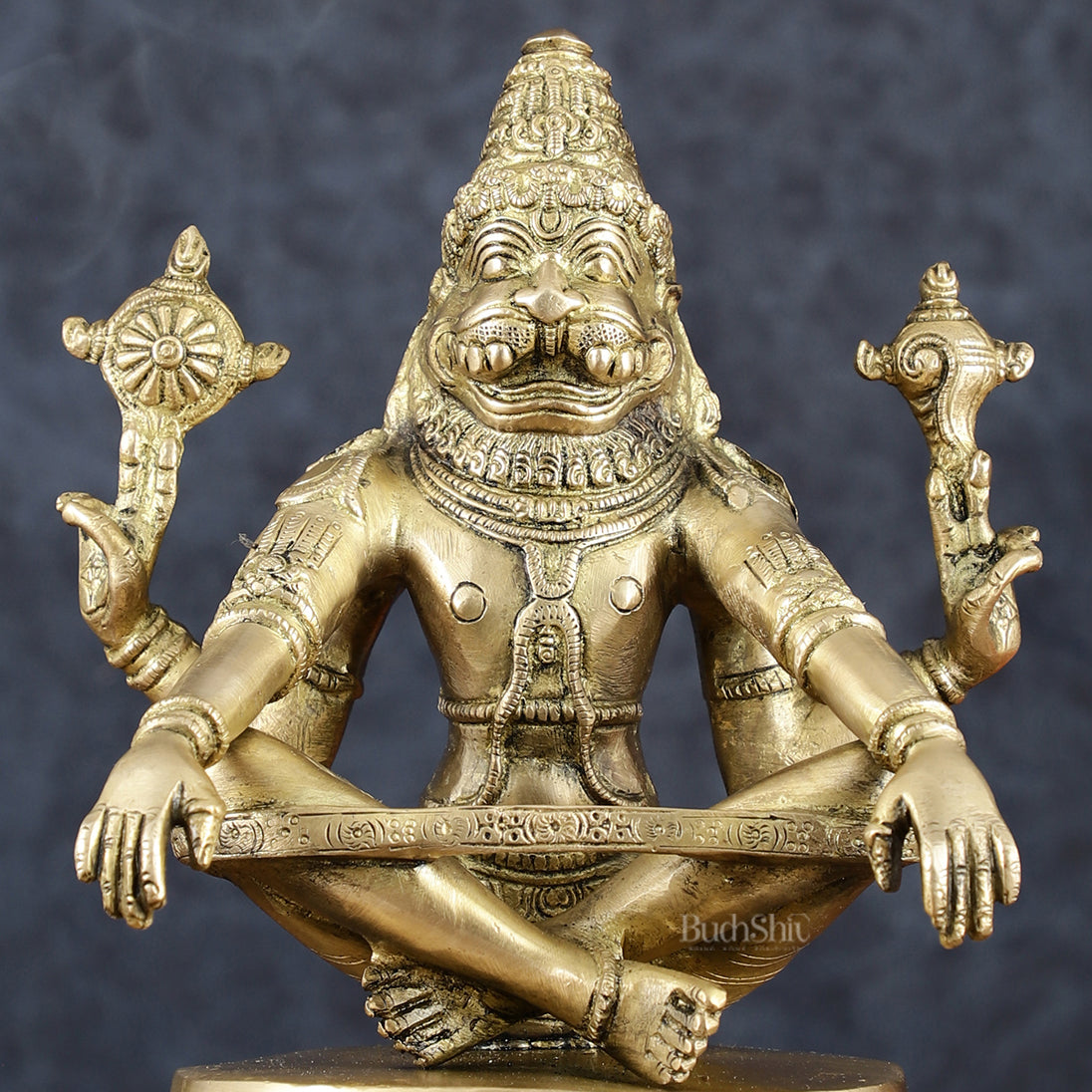 Brass Yog Narasimha Statue 11" Antique gold tone