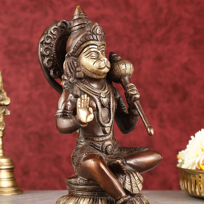 Pure Brass Handcrafted lord Hanuman Idol - 8" antique chola