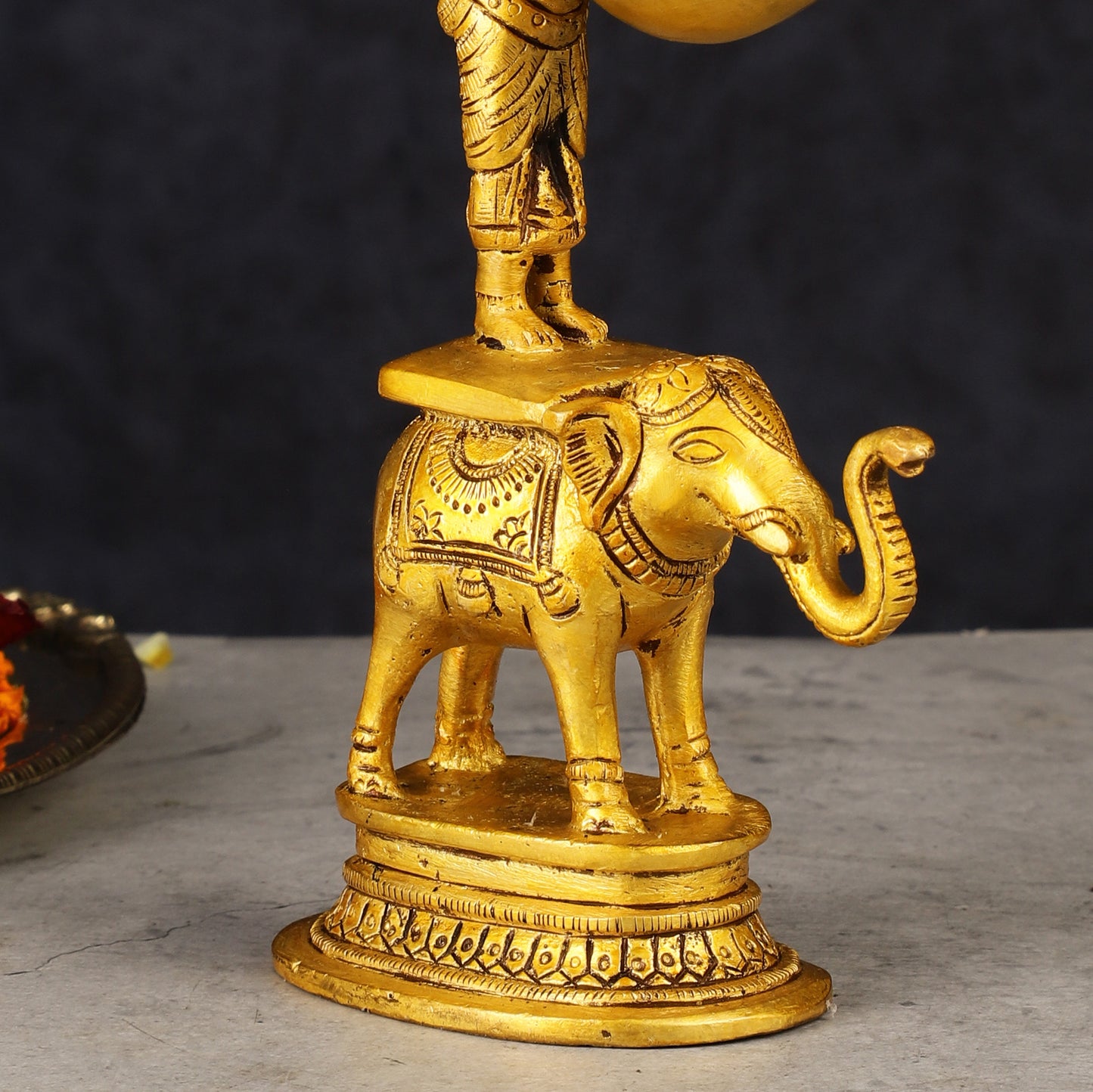 Traditional South Indian Pure Brass Deep Lady Paavai on Elephant Oil Lamp 6.5"