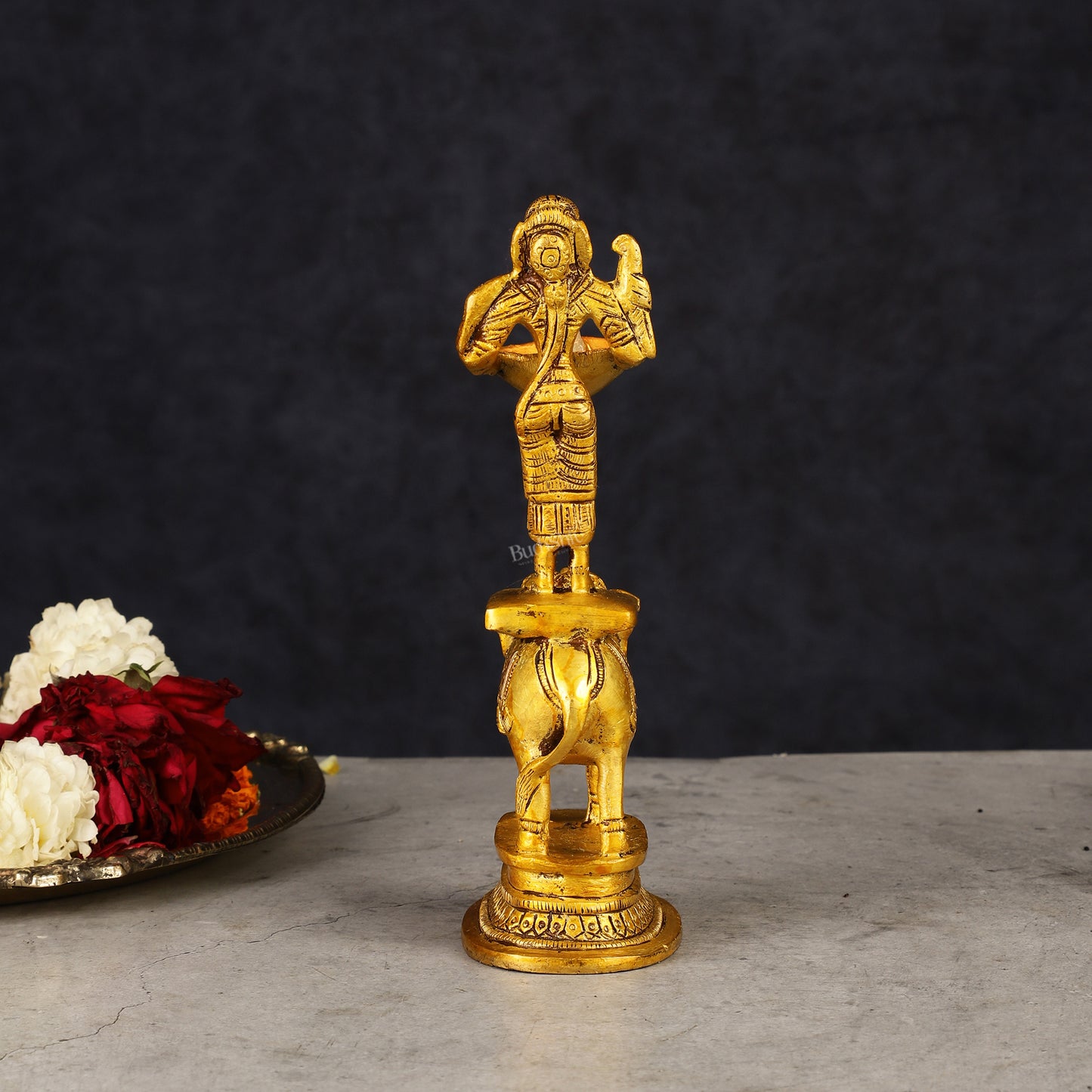 Traditional South Indian Pure Brass Deep Lady Paavai on Elephant Oil Lamp 6.5"