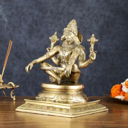 Brass Yog Narasimha Statue 11" Antique gold tone