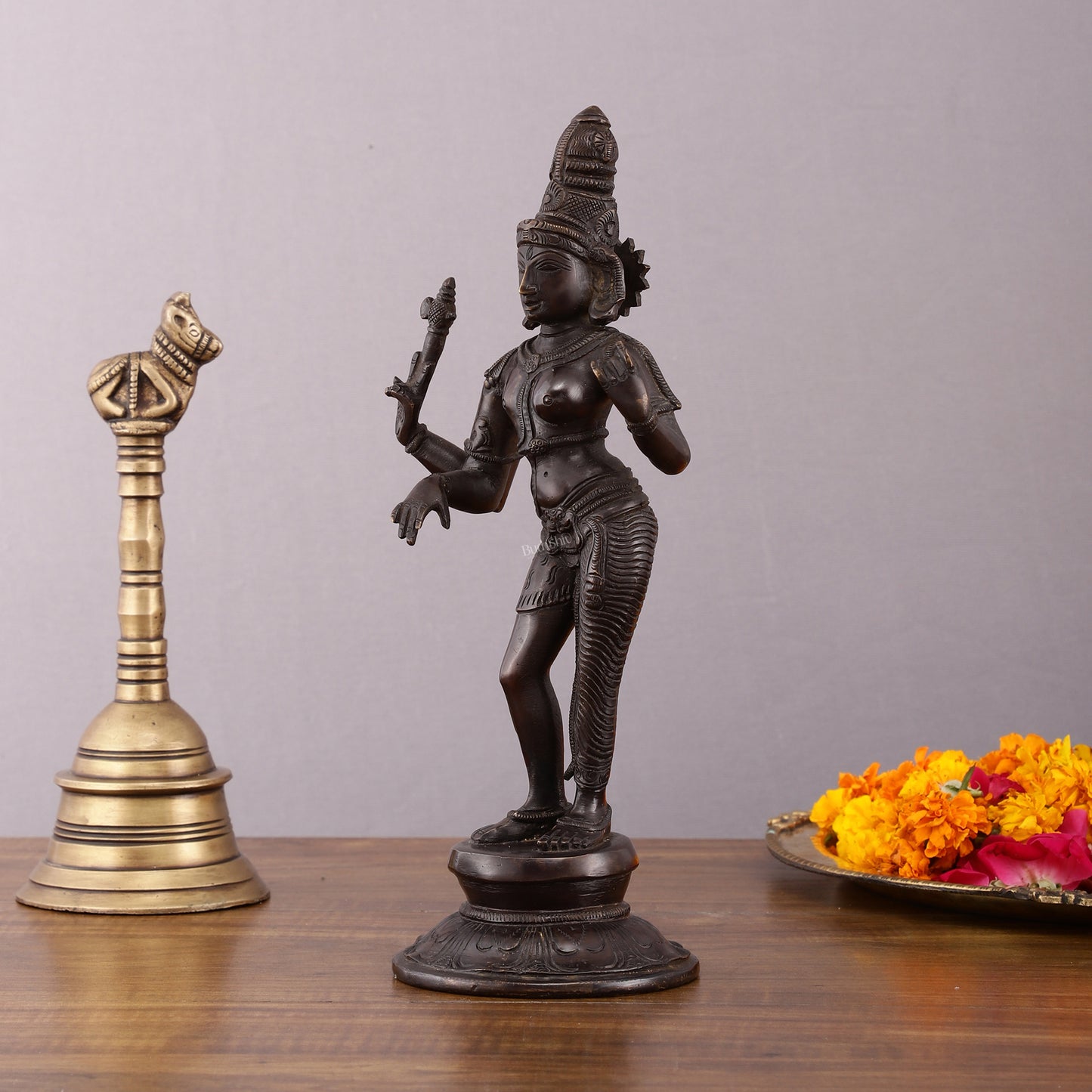 Pure Brass Vintage Ardhanarishwara Dark Chocolate finish Sculpture – 11.5