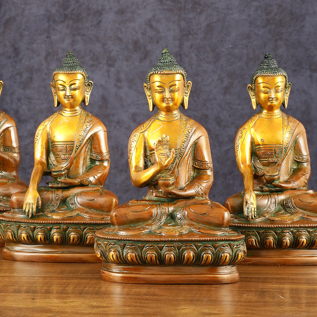 Brass Set of 5 Dhyani Buddha Statues - 8 inch