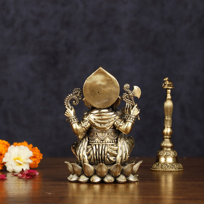 Brass Superfine Intricately Carved Small Right trunk Ganesha Idol - 5" Tall