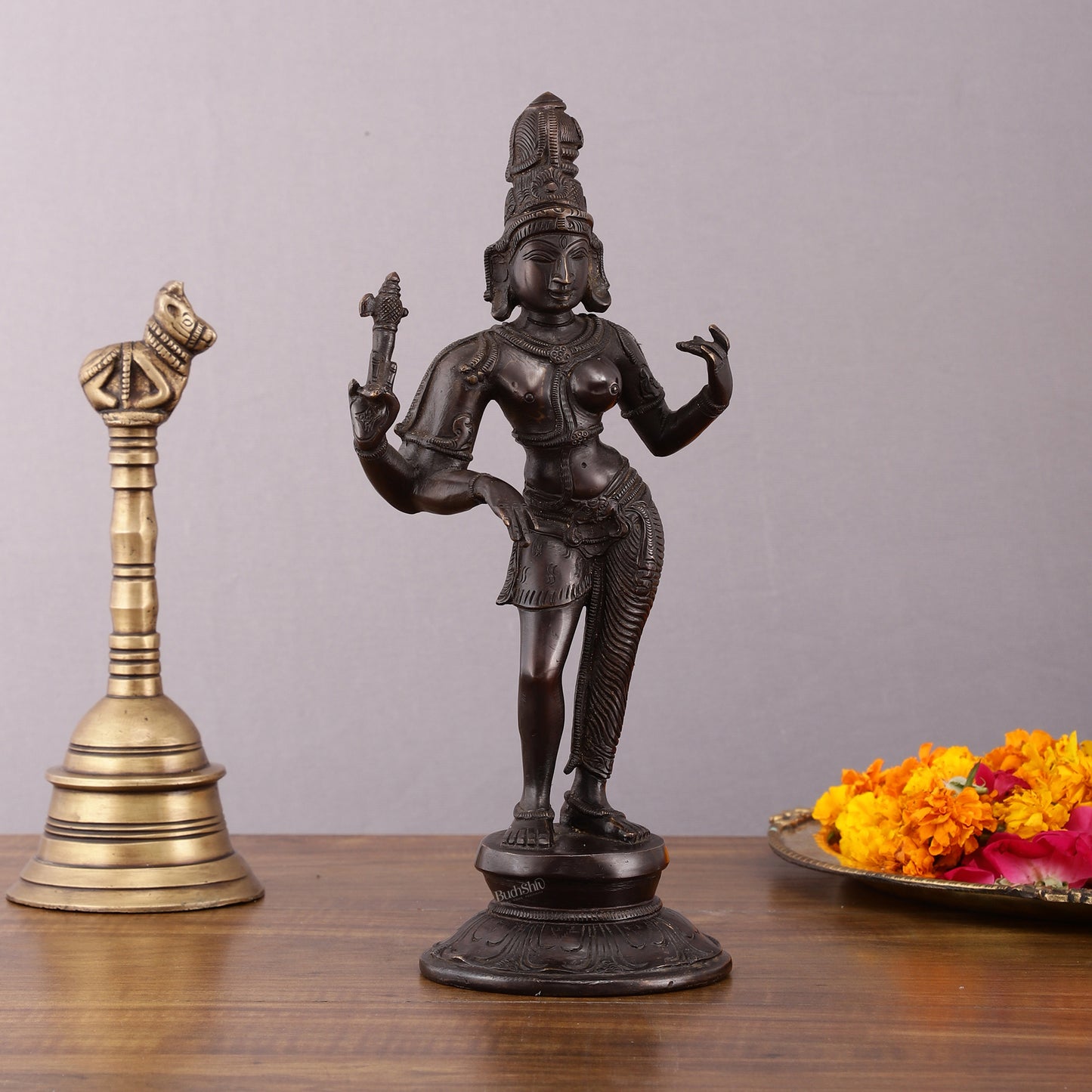 Pure Brass Vintage Ardhanarishwara Dark Chocolate finish Sculpture – 11.5