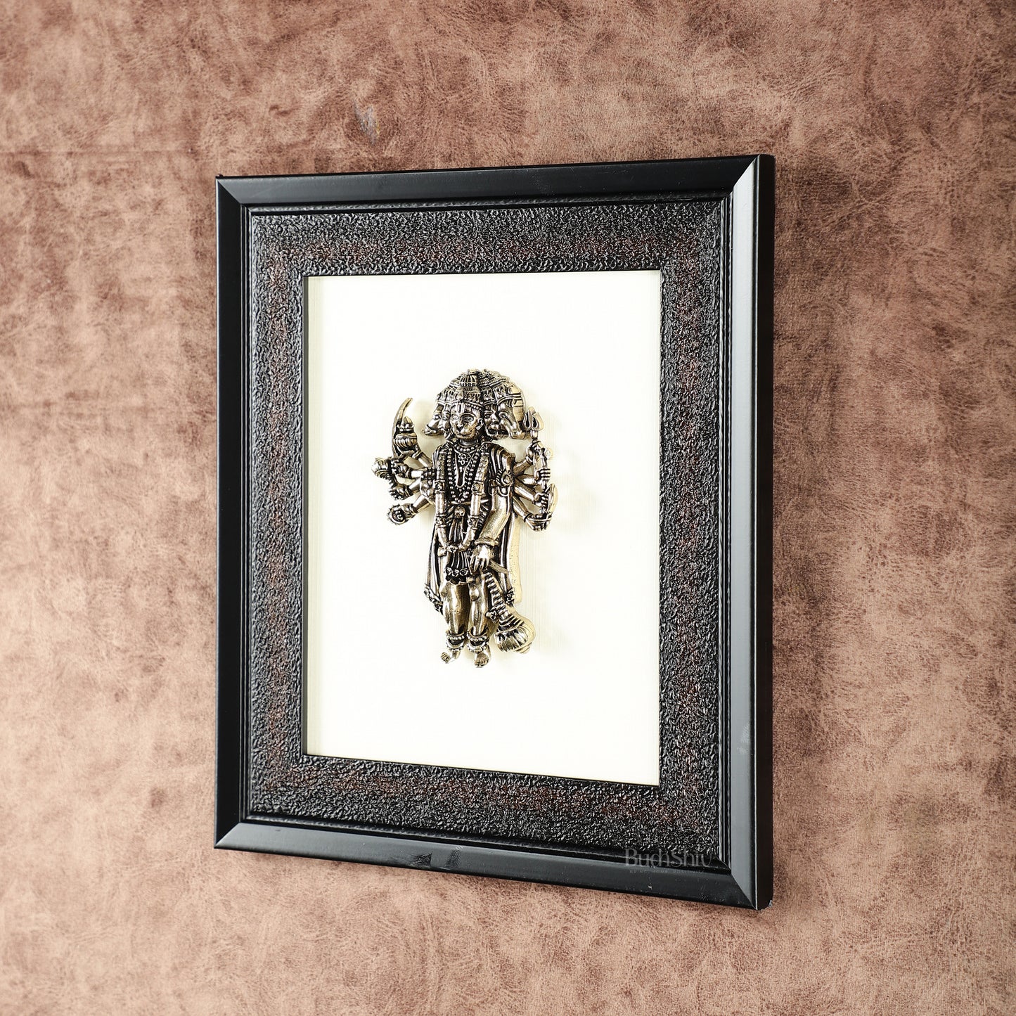 Brass Superfine Panchmukhi Hanuman Wall Hanging with wooden frame – 9.5 Inch