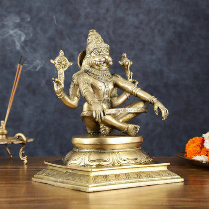 Brass Yog Narasimha Statue 11" Antique gold tone