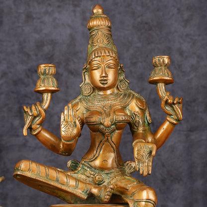 Vintage Brass Lakshmi Idol - 12" Divine Sculpture