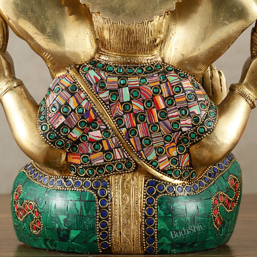 Vibrant Brass Lord Ganesha Statue with Meenakari Stonework and Big Ears - 10"