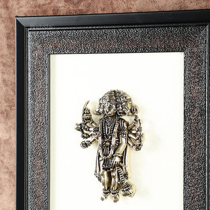 Brass Superfine Panchmukhi Hanuman Wall Hanging with wooden frame – 9.5 Inch