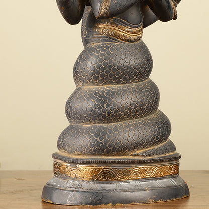 Pure Brass Antique Sand Finish Patanjali Statue 15"