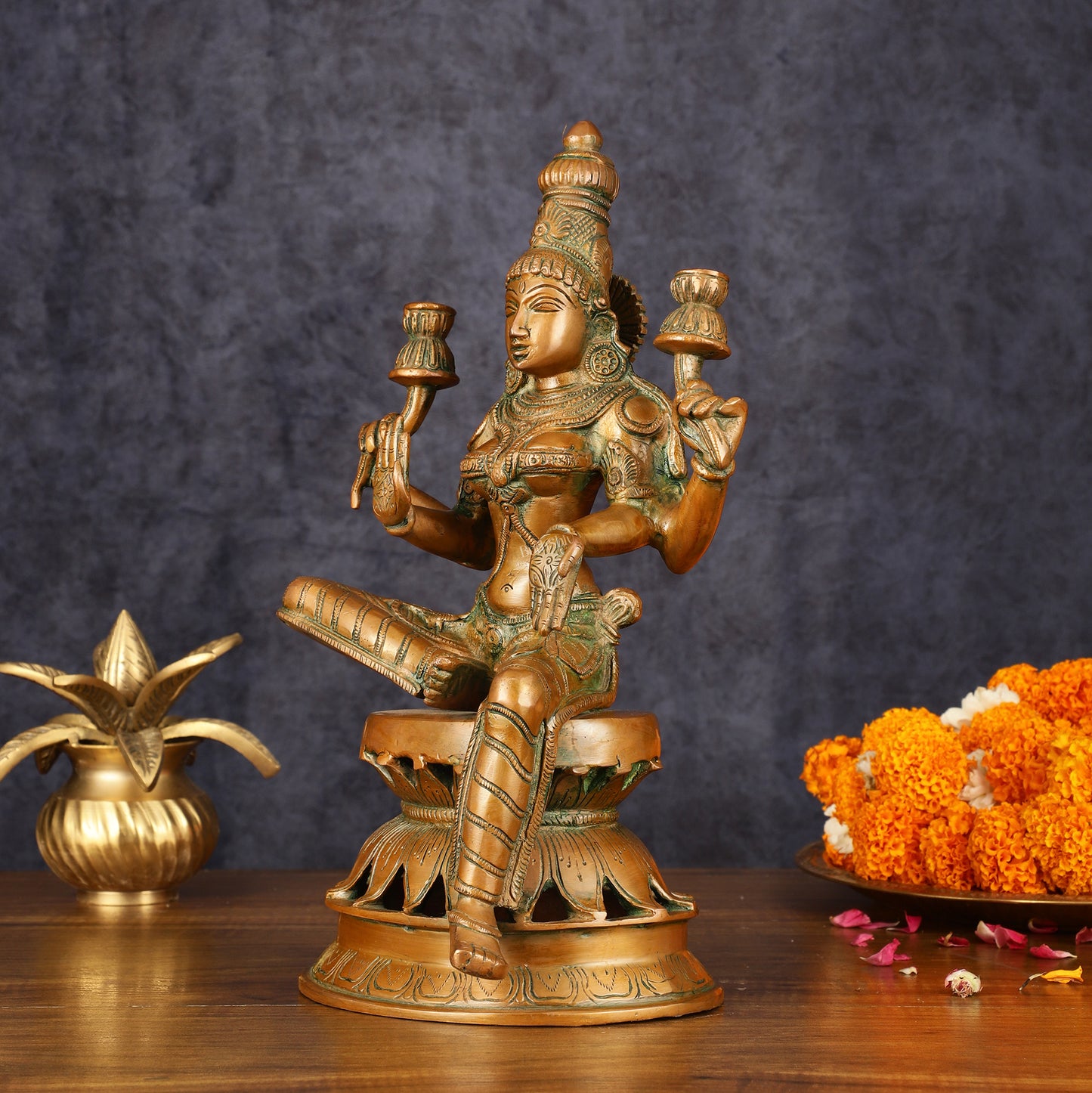 Vintage Brass Lakshmi Idol - 12" Divine Sculpture