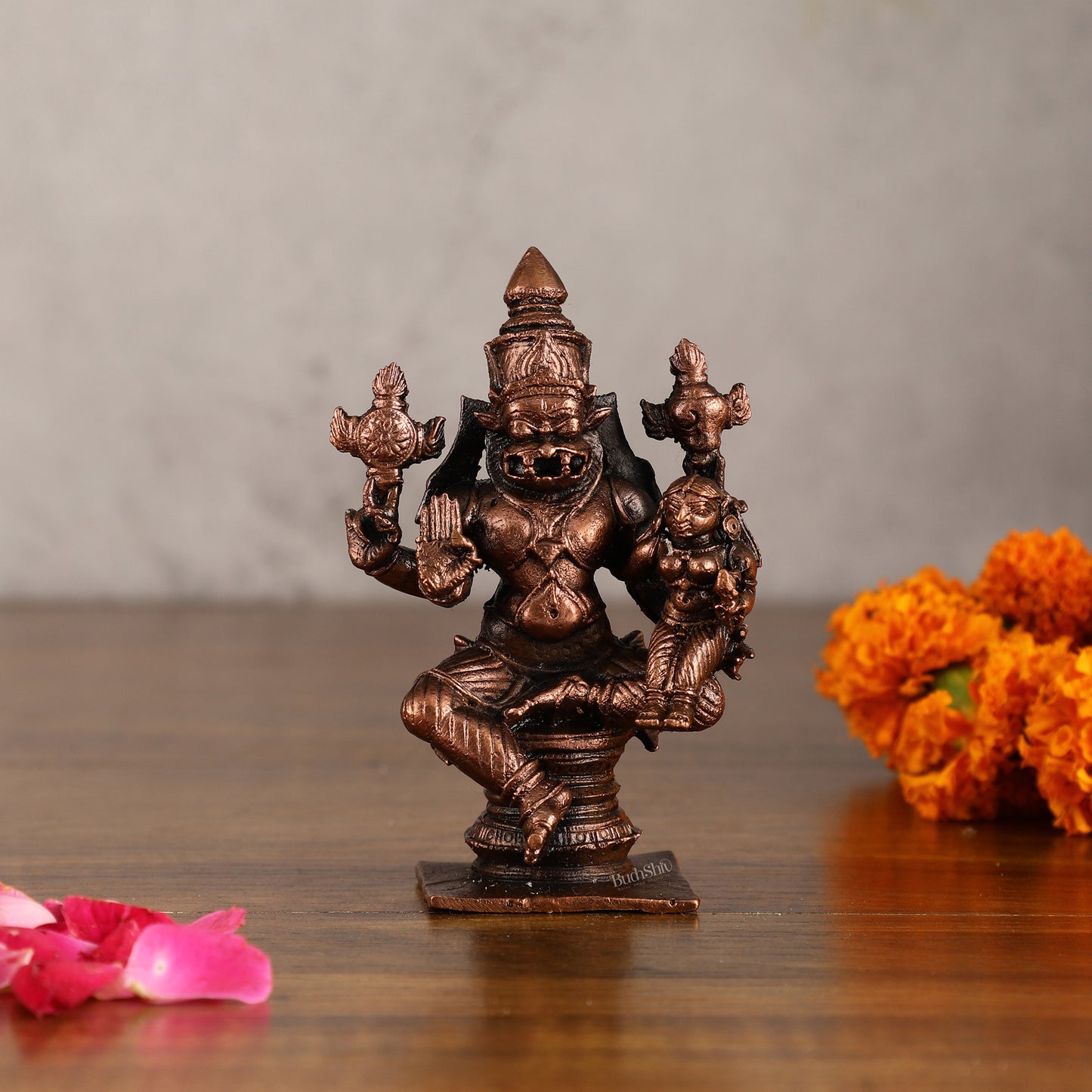 Pure Copper Narsimha Lakshmi Idol - 4 Inches