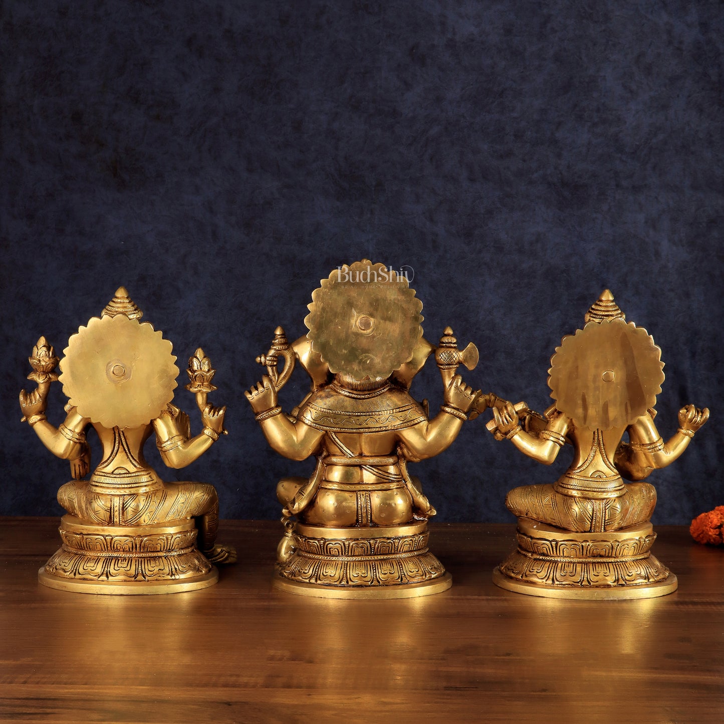 Handcrafted Pure Brass Ganesha Lakshmi Saraswati Set – 11.5"