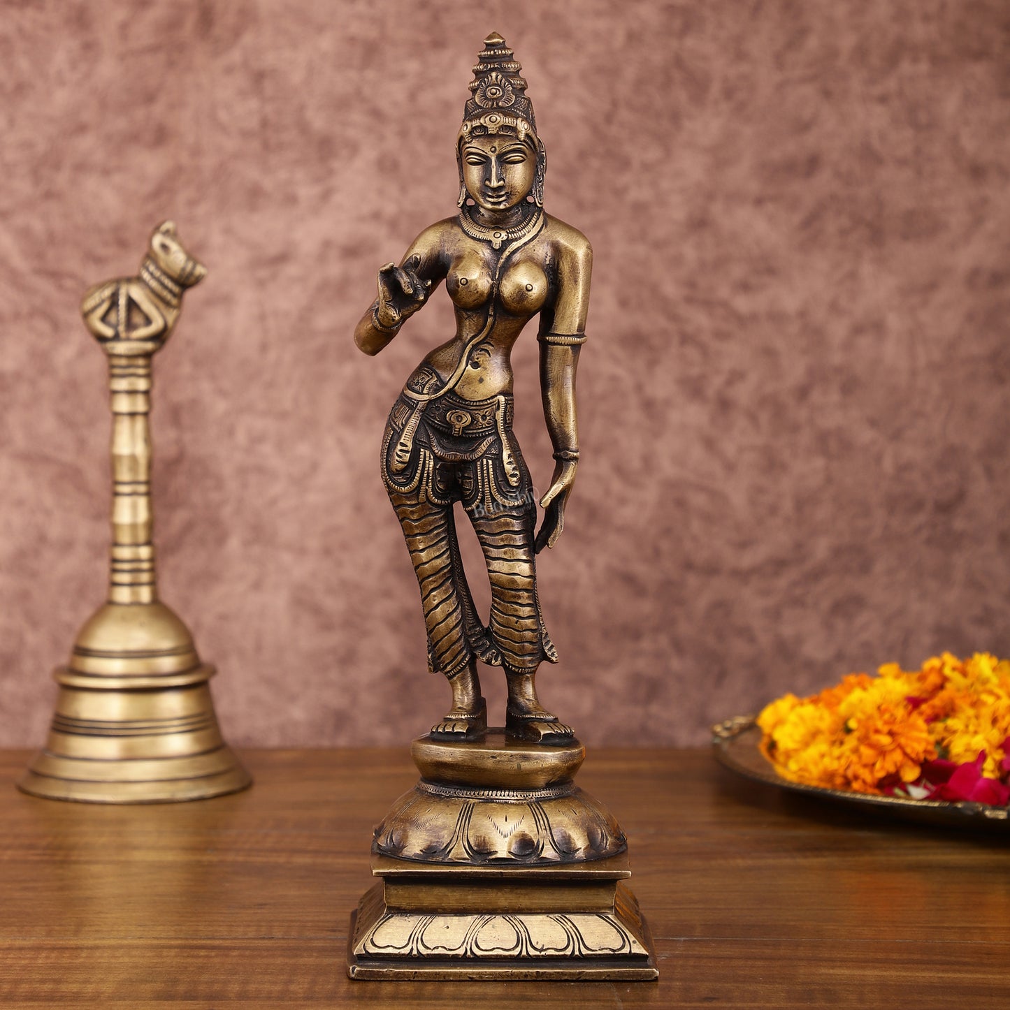 Traditional Brass Devi Parvati Uma Idol | 10 Inches | Vintage Touch