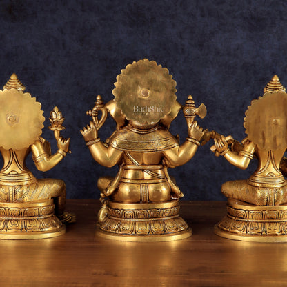 Handcrafted Pure Brass Ganesha Lakshmi Saraswati Set – 11.5"