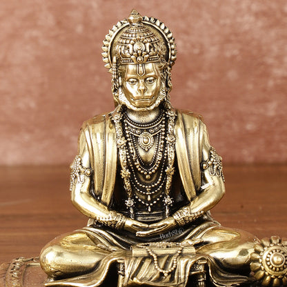 Pure Brass Superfine Meditation Hanuman Idol - Intricately Carved - 4" Tall