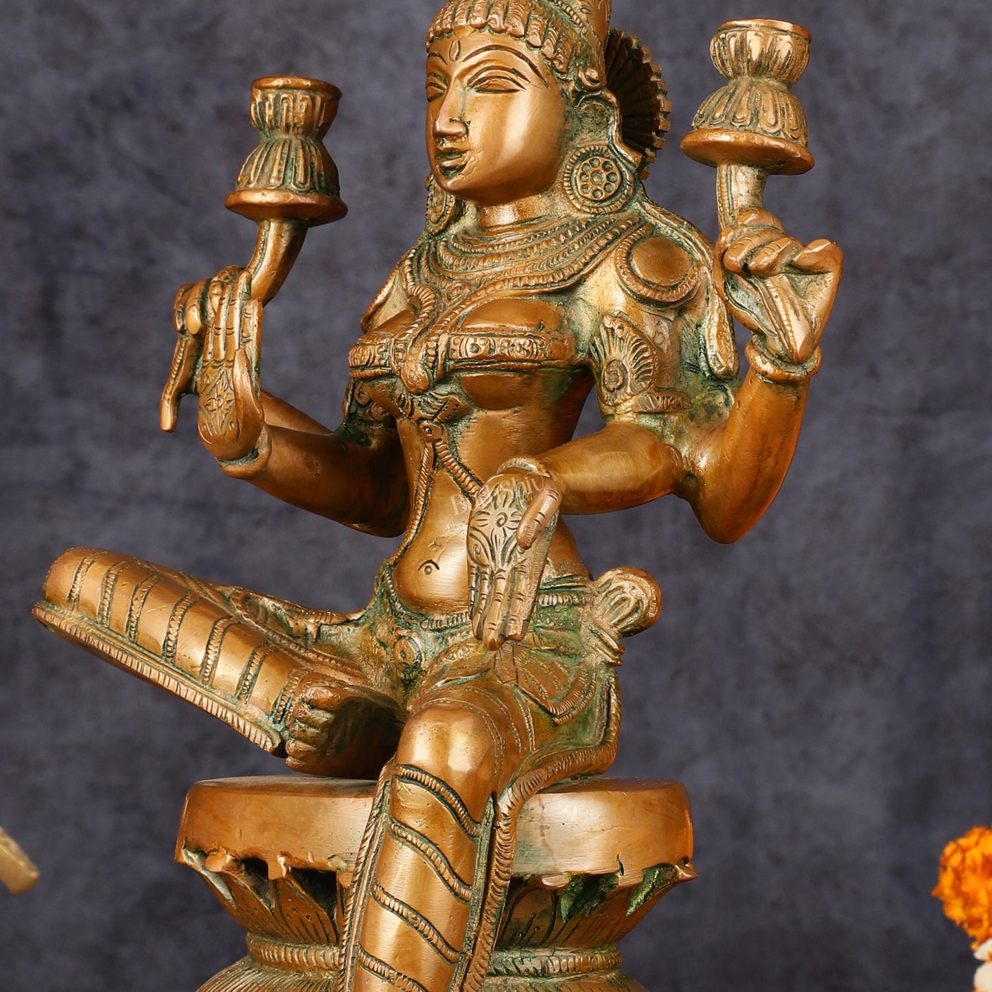 Vintage Brass Lakshmi Idol - 12" Divine Sculpture