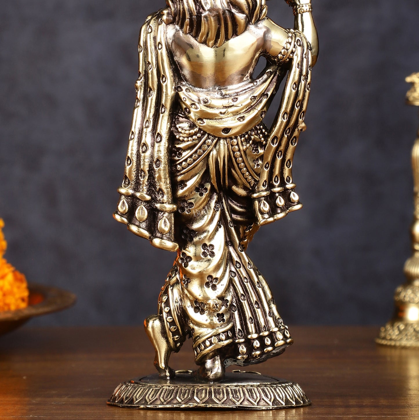 Brass Intricately Carved Superfine Krishna Idol - 7" Tall